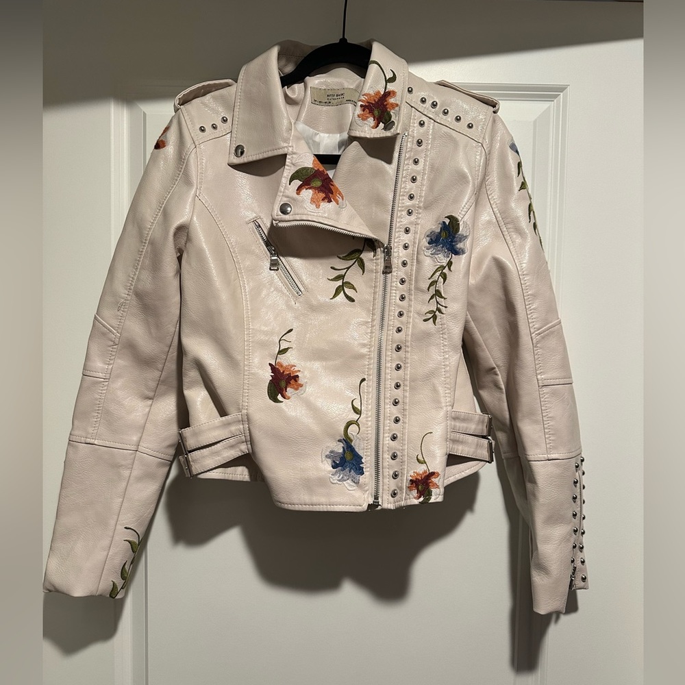 Embroidered Vegan Leather Jacket